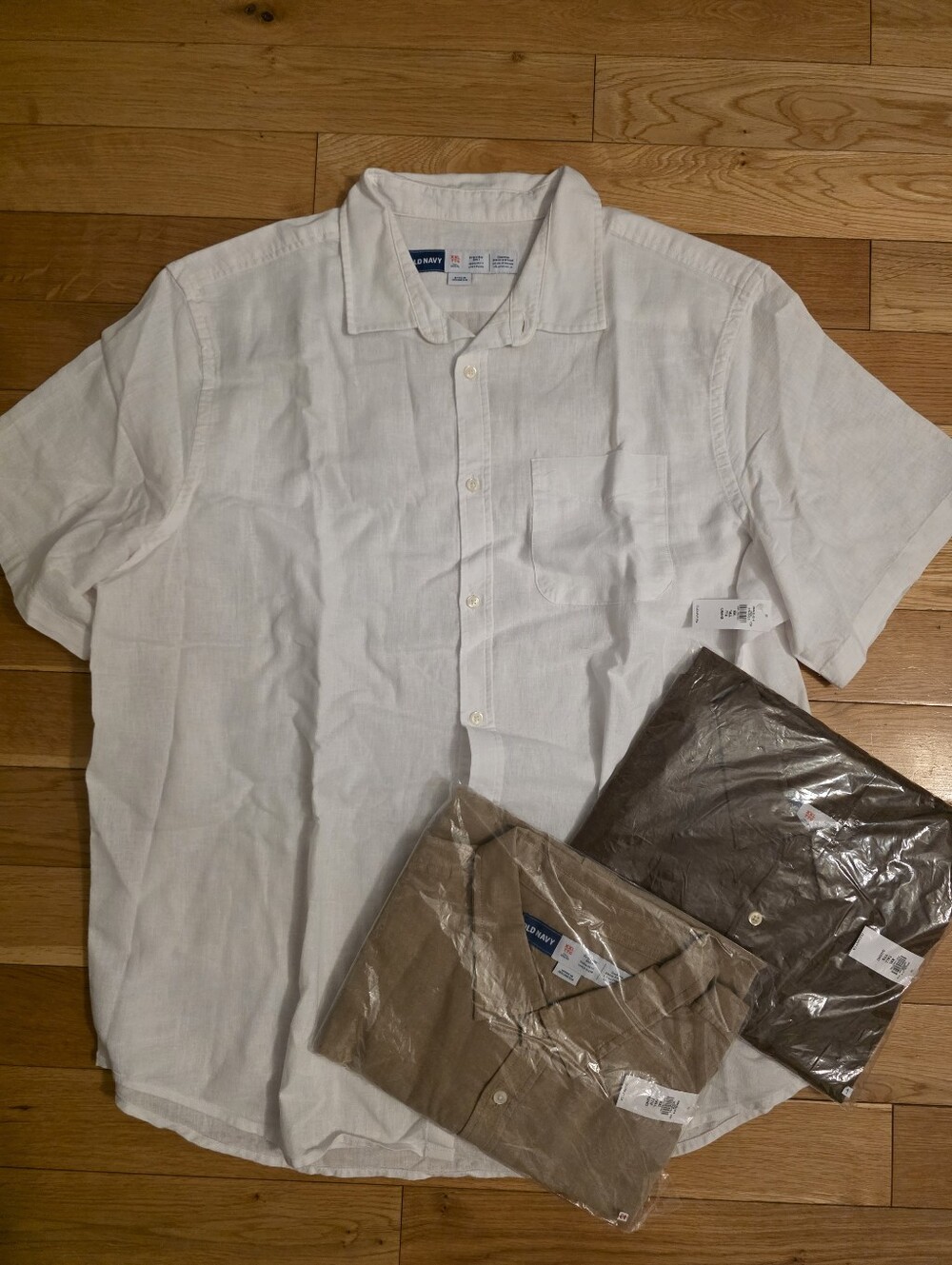 Old Navy Short-Sleeve Linen Shirts (White, Beige & Brown), Size XXL Tall, NWT